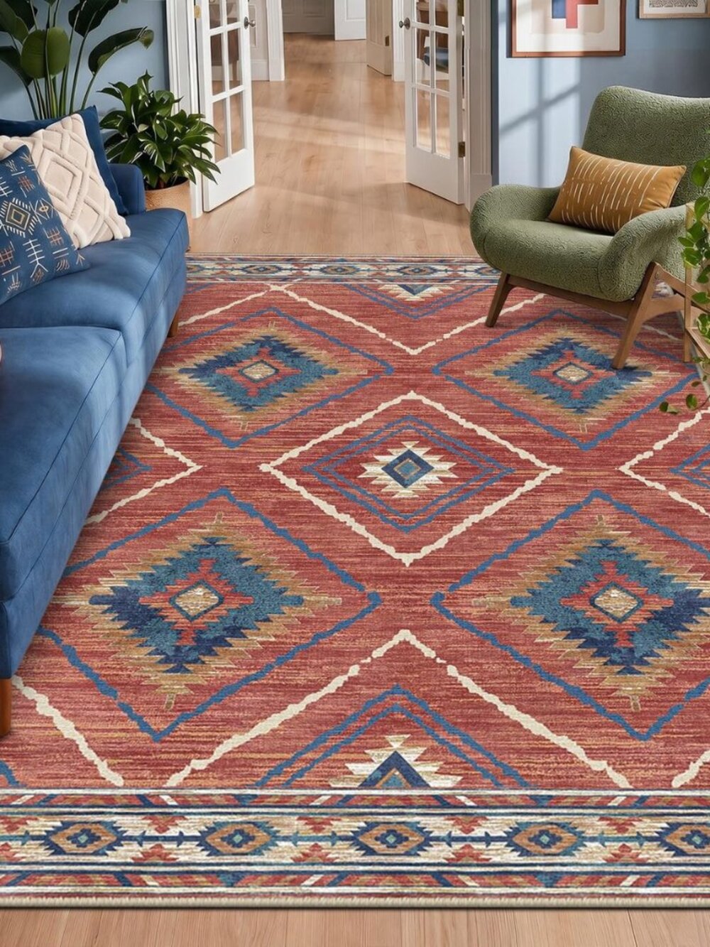 Area Rug 5x7 Rug Machine Washable Non-Slip Low Pile Print Pattern Western Rug